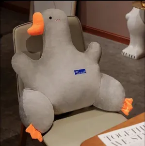 Cute gray goose plush lumbar cushion pillow with soft fabric, perfect home decor and back support.