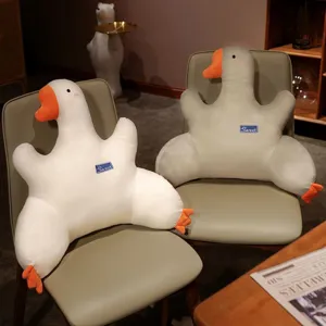 Cute giant goose plush pillow and lumbar cushion, soft cartoon animal backrest for home decor.