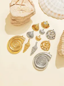 Lot de pendentifs coquillages en acier inoxydable pour fabrication de bijoux DIY et colliers.