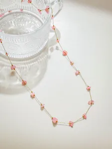 Roestvrij staal roze steenslag DIY ketting sieraden detail, elegant decoratief kristal ornament.