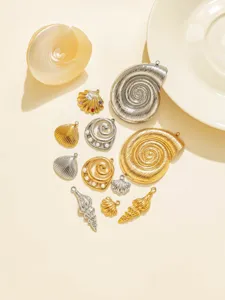 Pendentifs coquillage en acier inoxydable vue détaillée pour fabrication bijoux et porte-clés