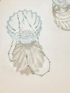 Chaine de perles DIY collier bracelet acier inoxydable perles plates turquoises elegant
