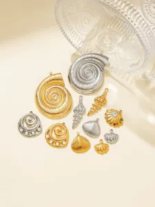 Ensemble de pendentifs coquillage océan en acier inoxydable, idéal pour bijoux DIY.