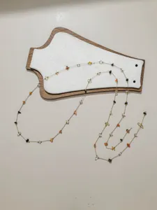 Stainless steel chain with natural stone chips, detailed view of DIY jewelry making material.