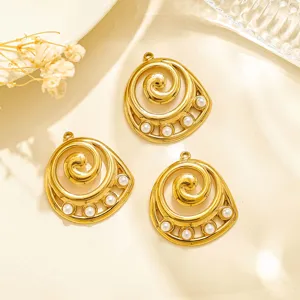 Stainless steel vintage spiral pearl pendant charms for DIY jewelry making necklace bracelet details.