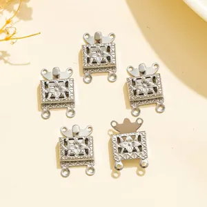 Stainless steel floral box clasps jewelry findings DIY multi strand bracelet necklace connector