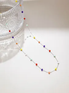 Collana catena perline cubo colorate acciaio inox stile bohemien gioielli delicati