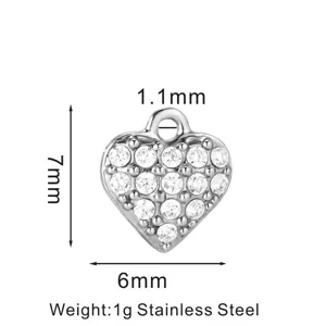 Ciondolo cuore in cristallo acciaio inossidabile charm fai da te gioielli 7x6mm
