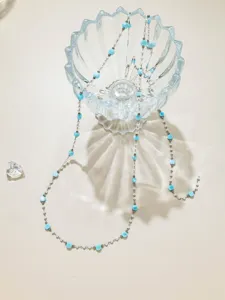Chaine de perles delicate en acier inoxydable DIY avec perles rondes bleues pour colliers