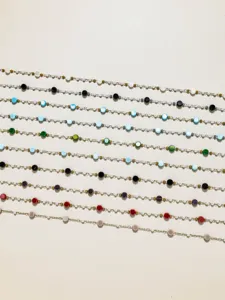 Chaine en acier inoxydable DIY avec perles de riz et perles plates colorees pour bijoux faits main.