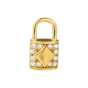 Ciondolo lucchetto con strass oro accessorio gioiello DIY, ciondolo in acciaio inossidabile.