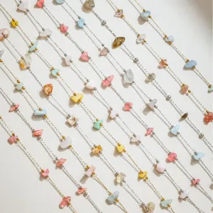 Roestvrij Staal Natuurlijke Gemengde Kleur Gebroken Steen Positioning Ketting DIY Sieraden Maken Kristal Ruwe Steen Lanyard