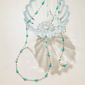 Chaîne de perles DIY en acier inoxydable perles plates turquoises collier bracelet