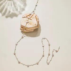 DIY chaine en acier inoxydable perlee, disque rose et petite perle de riz blanche composant.
