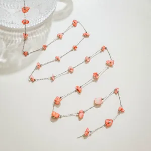 Roestvrij staal natuurlijke roze kiezelsteen positionering ketting DIY sieraden