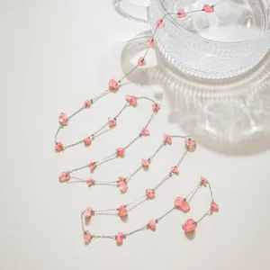 Roestvrij staal roze kristal edelsteen positioning ketting voor DIY sieraden maken