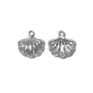 Stainless steel shell pendant DIY jewelry making charms silver seashell accessories 2pcs