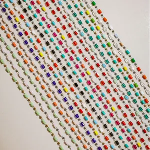 DIY 304 Stainless Steel Chain With Colorful Artificial Crystal Tube Metal Beads For Necklace Bracelet Jewelry Making Accessories