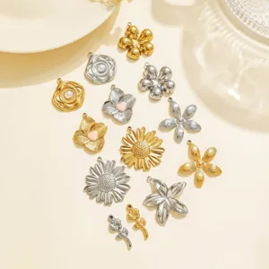 Roestvrijstalen bloem bedels madeliefje roos hangers voor DIY sieraden maken accessoires.