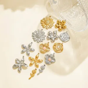 Roestvrijstalen bloemen bedels set, madeliefje en roos hangers voor DIY sieraden maken.
