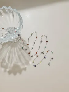 Stainless steel natural stone chips chain detail view for DIY necklace or glasses chain