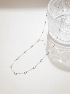 Edelstahl rosa Kristall Perlen Kette Halskette DIY Modeschmuck Zubehör Detailbild