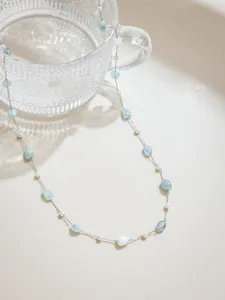 Kette aus Edelstahl mit Perlen und blauen Steinen, ideal fur DIY Zubehor und Brillenkette.