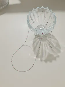 Chaîne fine en perles de mini acier inoxydable, beau bijou style dopamine détail.