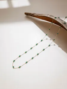 Edelstahl goldene Perlenkette mit grünen Kristallperlen für DIY Schmuckherstellung.