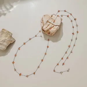 Natural mixed stone crushed stainless steel fine chain minimalist DIY necklace bracelet