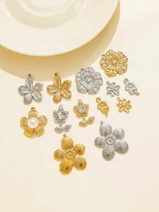 Stainless steel 3D embossed floral camellia pendants, DIY jewelry charms and fashion accessories set.