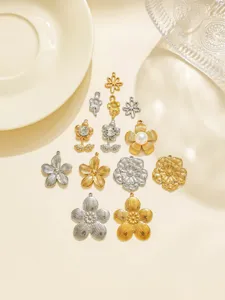 Stainless steel embossed floral camellia pendant charms for DIY jewelry making accessories.