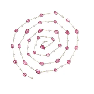 Edelstahl Kette mit rosa Steinen und Perlen, DIY Schmuckzubehör für Brillen und Kameras.