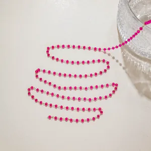 Stainless steel hot pink crystal bead chain, handmade DIY jewelry accessories material.
