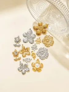 Stainless steel 3D embossed floral camellia pendant DIY jewelry accessories gold silver