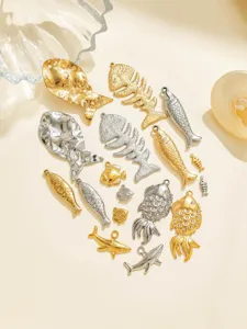 Stainless steel marine fish charms set, hammered gold silver DIY jewelry keychain making.