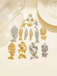 Stainless steel ocean series fish charms and DIY jewelry accessories details, featuring gold and silver tones.