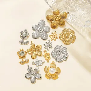 Stainless steel embossed flower camellia charms DIY jewelry making accessories set main