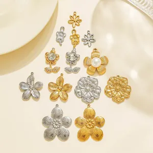 Stainless steel relief flower pendants DIY jewelry accessories set for handmade crafts.