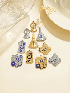 Pendentifs en émail bleu en acier inoxydable calligraphie arabe accessoires bijoux DIY