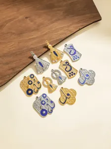 Pendentif portrait en émail bleu acier inoxydable relief ethnique arabe bijoux accessoires DIY