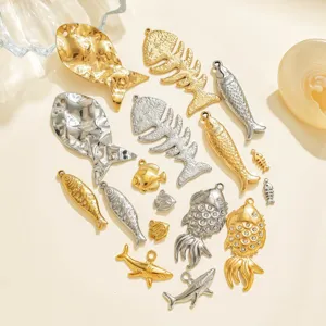 Stainless steel marine fish pendants set featuring hammered fish skeleton shark DIY jewelry accessories.