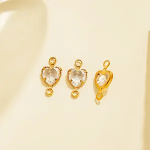 Gold heart crystal connectors stainless steel double loop DIY jewelry pendants charms accessories