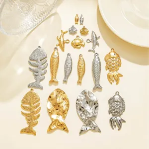 Stainless steel ocean fish pendants, koi and shark charms for DIY jewelry making.