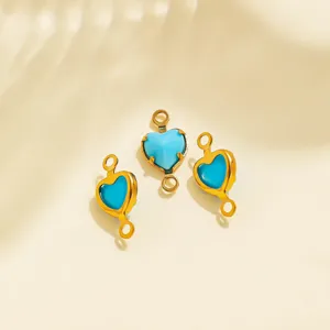 Blue heart stainless steel bezel jewelry connector charm detail view for DIY crafts