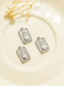 Silver tarot death card pendant DIY jewelry accessory with crystal details close-up view