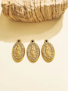 Gold oval rhinestone Virgin Mary pendant charms for DIY jewelry making keychains and bag accessories.