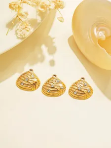 Gold DIY pendant charms, honeycomb style stainless steel jewelry making pieces with rhinestones.
