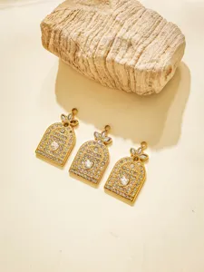 Goldener Schloss Bogen Strass Anhänger DIY Schmuck Zubehör für Halskette Armband