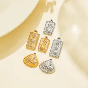 Stainless Steel Pendants For Jewelry Making DIY Charms Sun Star Shell Tarot Card Death Design Micro Pave Rhinestone Pendants For Necklaces